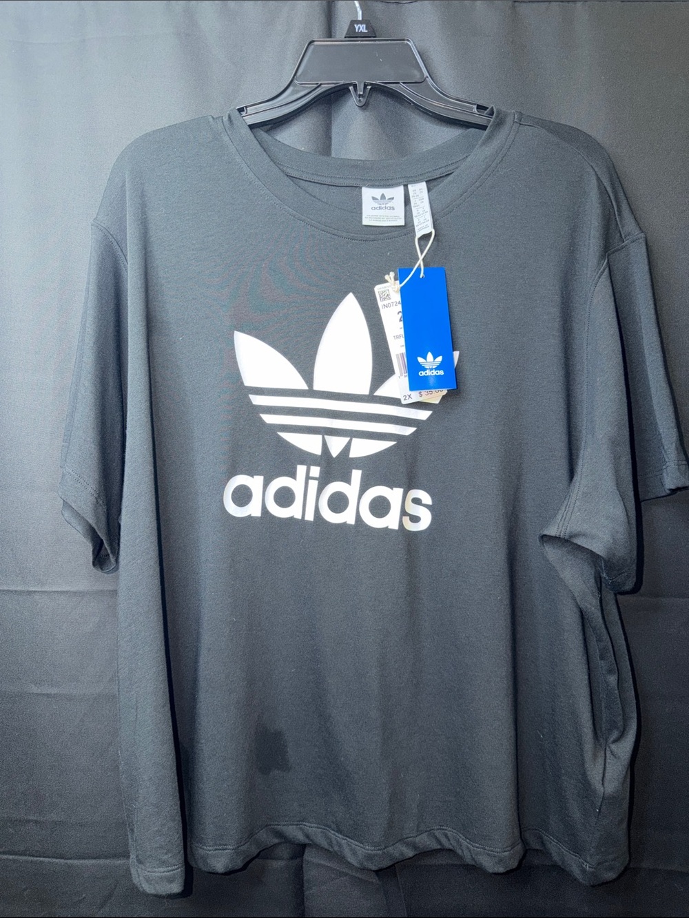 adidas Men’s Trefoil Logo Tee - Black with White Logo…water spot from steamer